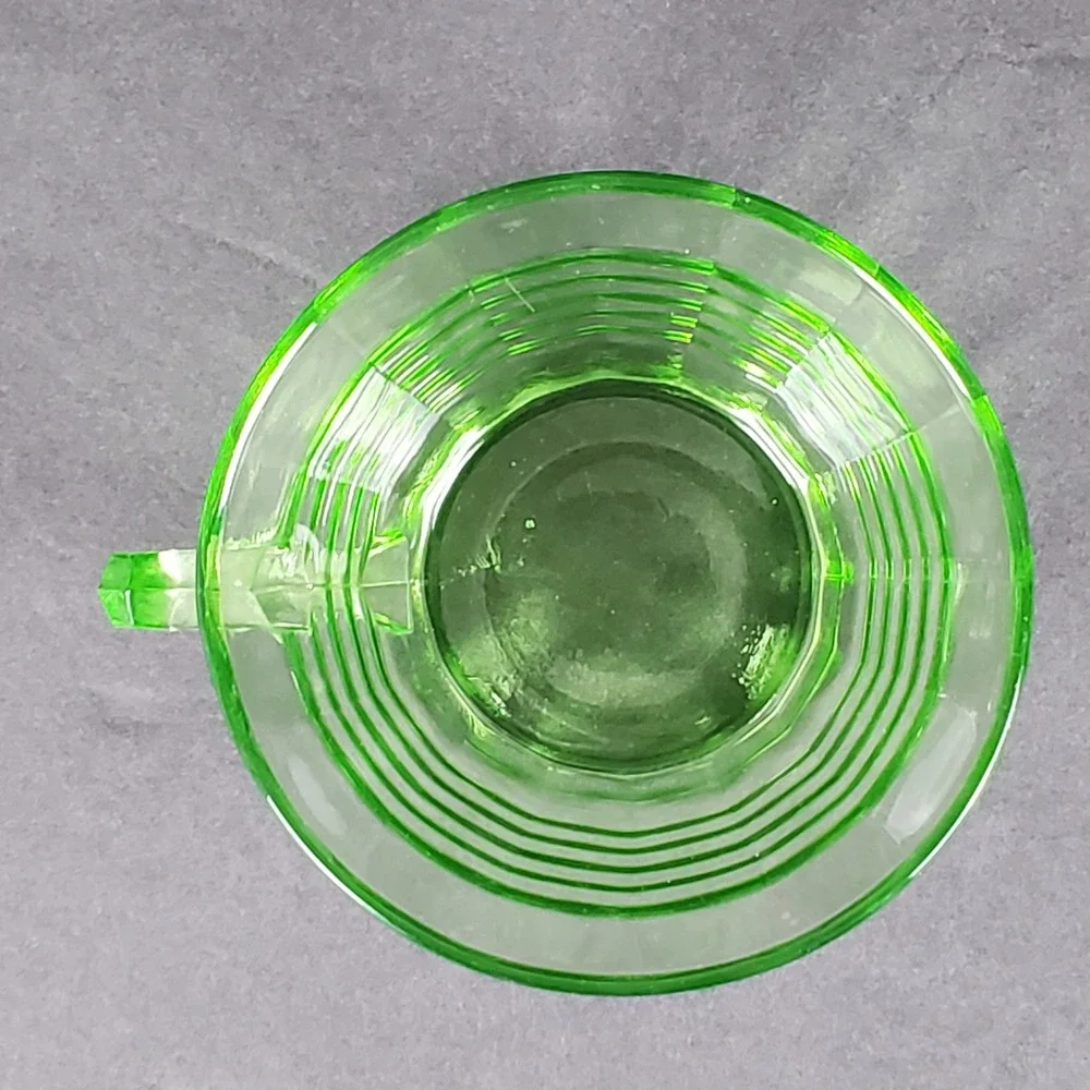 Vintage Green Uranium Glass Ribbed Teacup Vaseline Depression Glass Glows UV